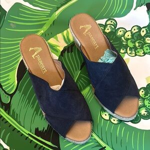 Navy Blue Suede Espadrille Wedge Sandal